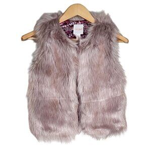 Cat & Jack Girls Faux Fur Vest L (10/12) Soft Plush Gray Sleeveless Outerwear